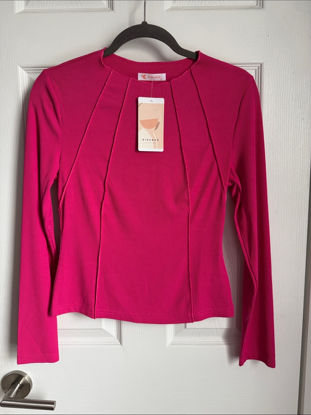 Kikiriki Fuchsia Ribbed Long-Sleeve Crew Top
